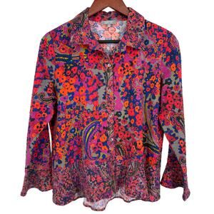 Habitat Sz Small Colorful Wearable Art to Wear Floral Blouse Shirt Top Summer